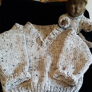 Hand Knit Children's sweater with Boyd's bear with Matching sweater